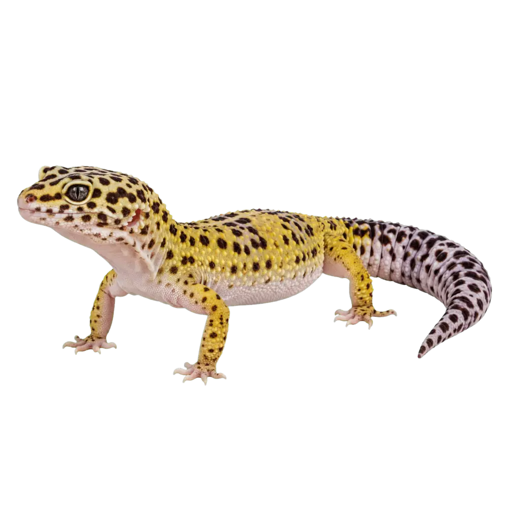 Full-body portrait of a wild-type Leopard Gecko, Eublepharis macularius.